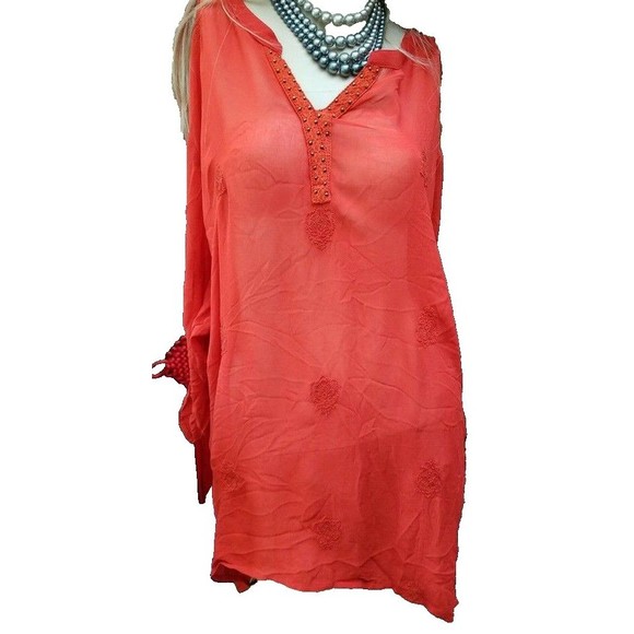 CATHERINES Oversized Plus 3X Sheer Embroidered Embellished Boho Artsy Hippie - Picture 1 of 12